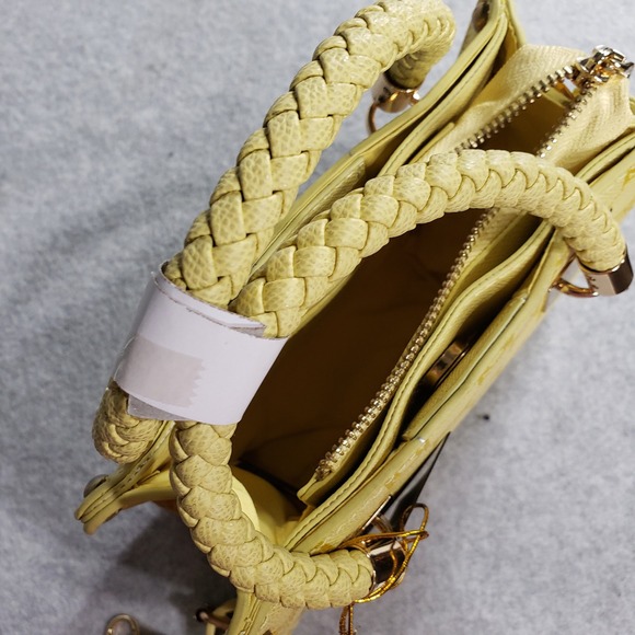 Bebe Yellow Monogram Sm Satchel Crossbody Bag Gold Hardware Braided Handles NWT - Picture 8 of 11